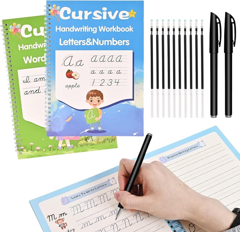 AALGO Grooved Cursive Handwriting Workbook,Reusable Cursive Writing Practice Book with Disappearing Ink,Cursive Calligraphy Kit,Magic Cursive Handwriting Practice for Kids and Beginners - Image 1